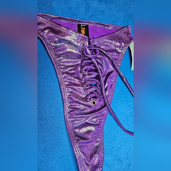 Discontinued J. Valentine Purple holographic Oily Wet Look Lace Up Bottom S/M - Picture 2 of 4